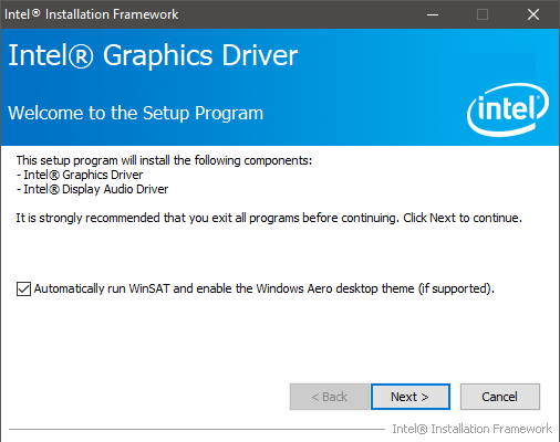 Intel Graphics Driver Setup wizard