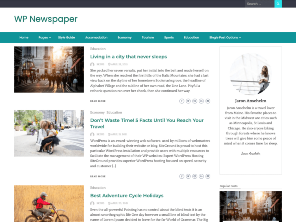 Newspaper WordPress Page layout