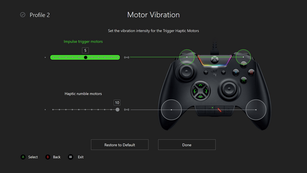Razer Controller Setup For Xbox Vibration intensity