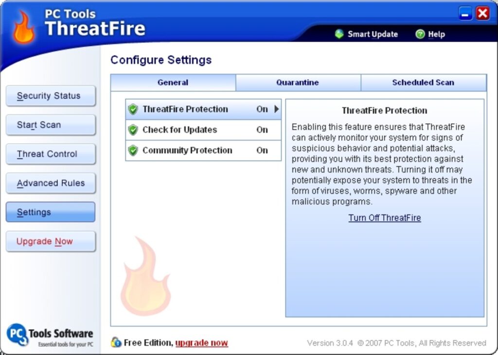 ThreatFire Application settings