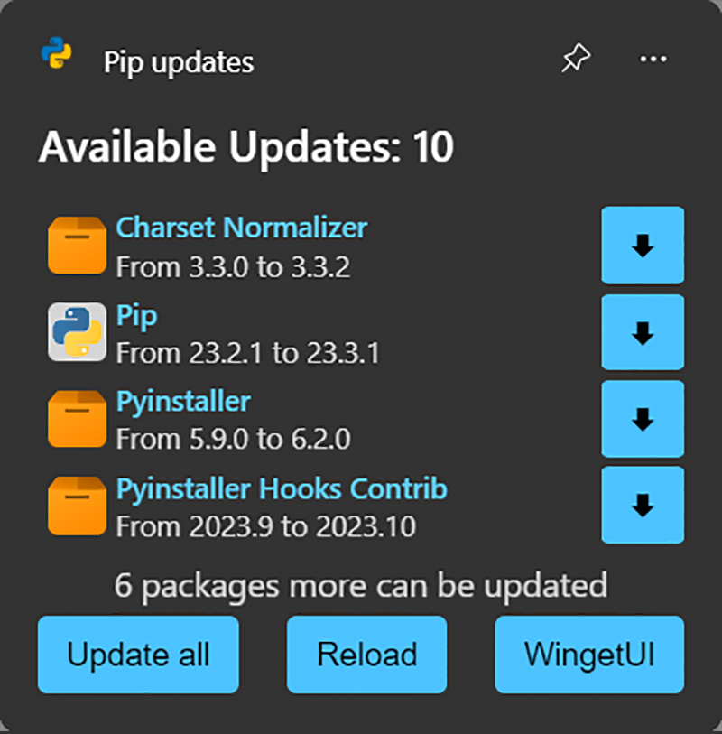WingetUI Widgets New pip packages