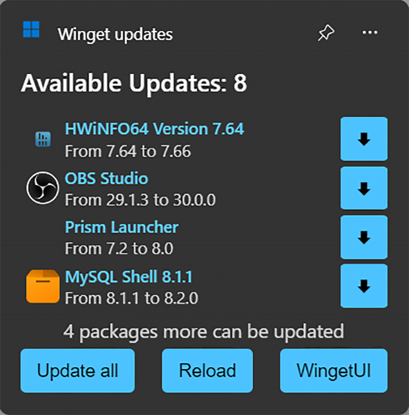 WingetUI Widgets Third party apps