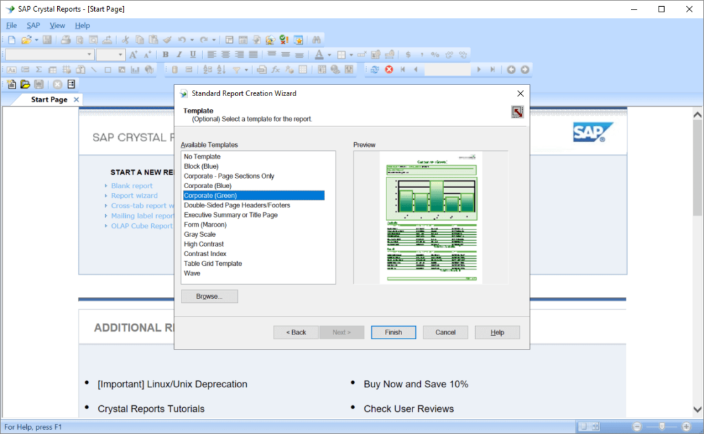 Crystal Reports Template catalog