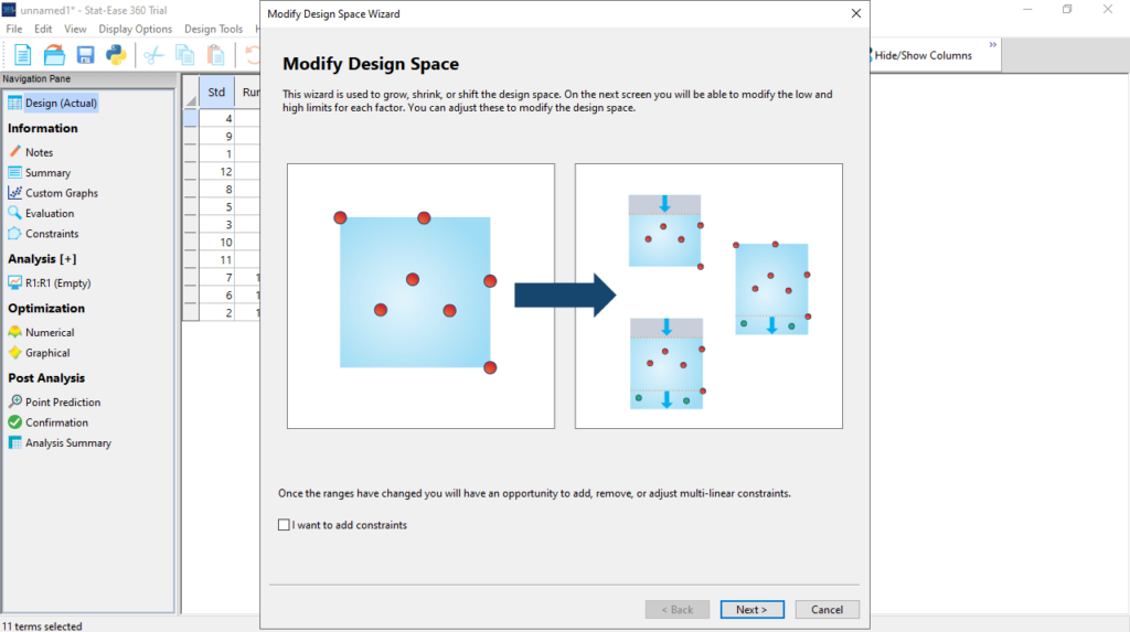 Design-Expert Modify design space