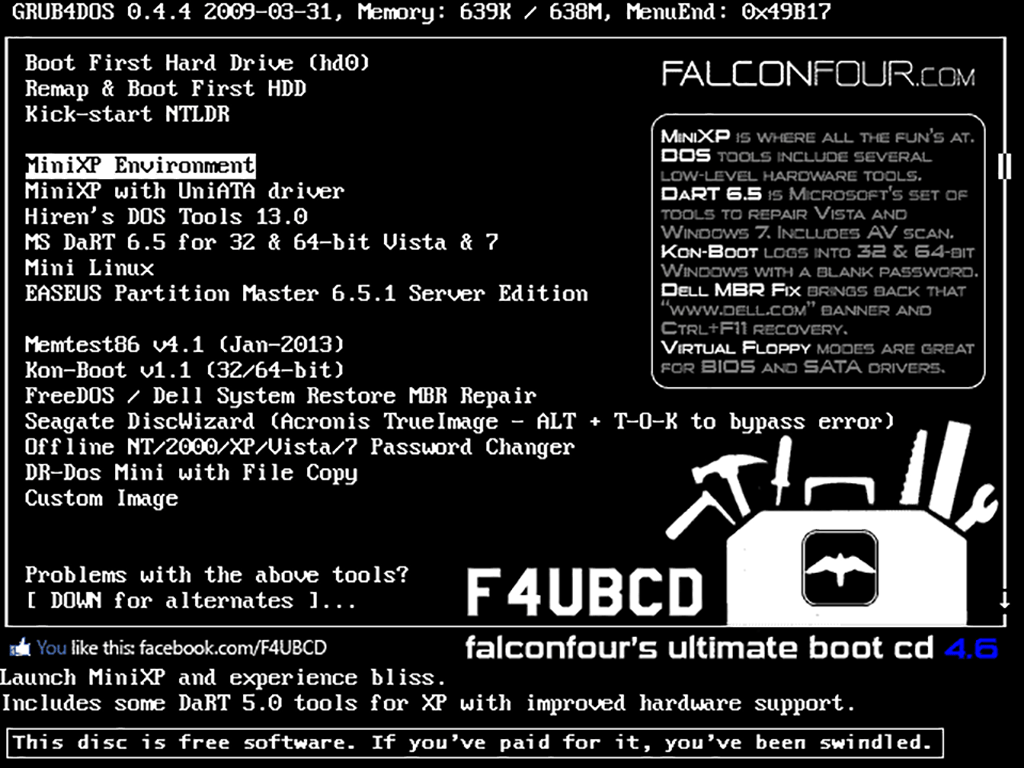 FalconFour Ultimate Boot Startup menu