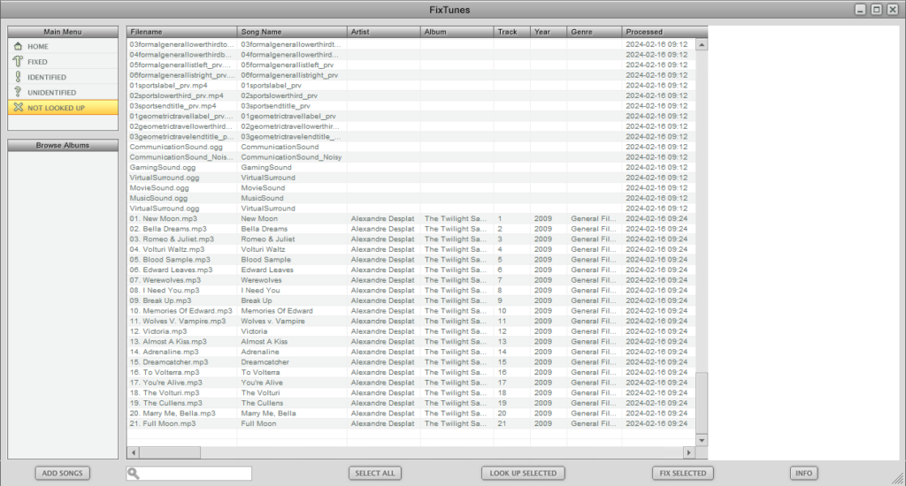 FixTunes Detected audio files