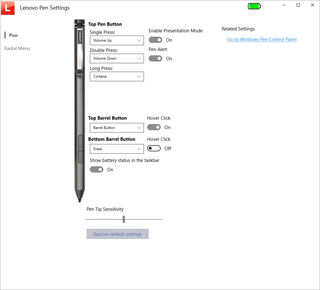 Lenovo Pen Settings Device configuration