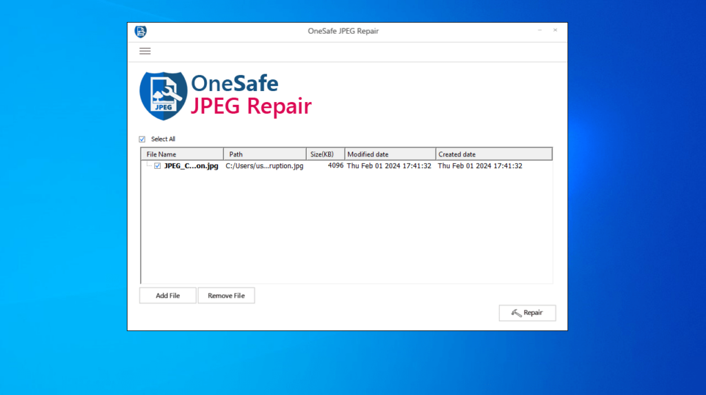 OneSafe JPEG Repair Load files