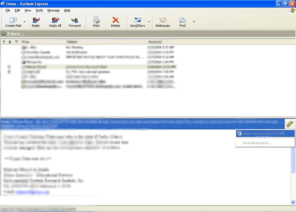 Outlook Express Received messages