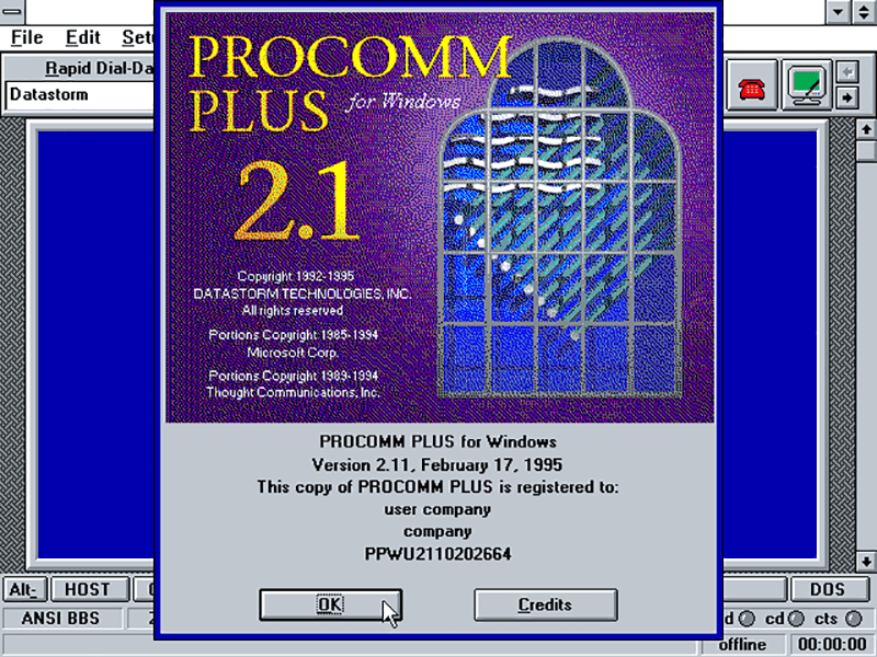 Procomm Plus About screen