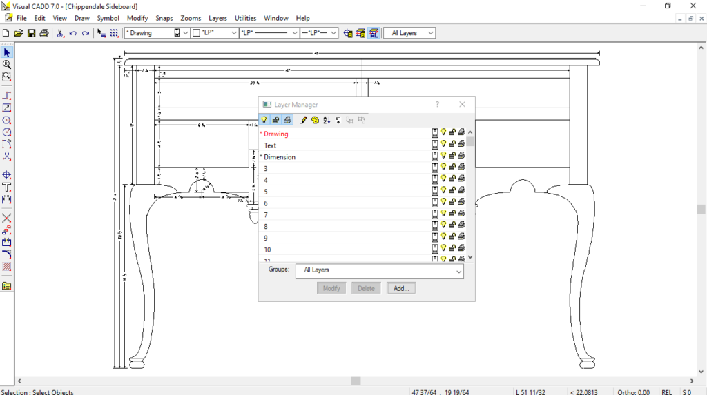 Visual CADD Layer manager