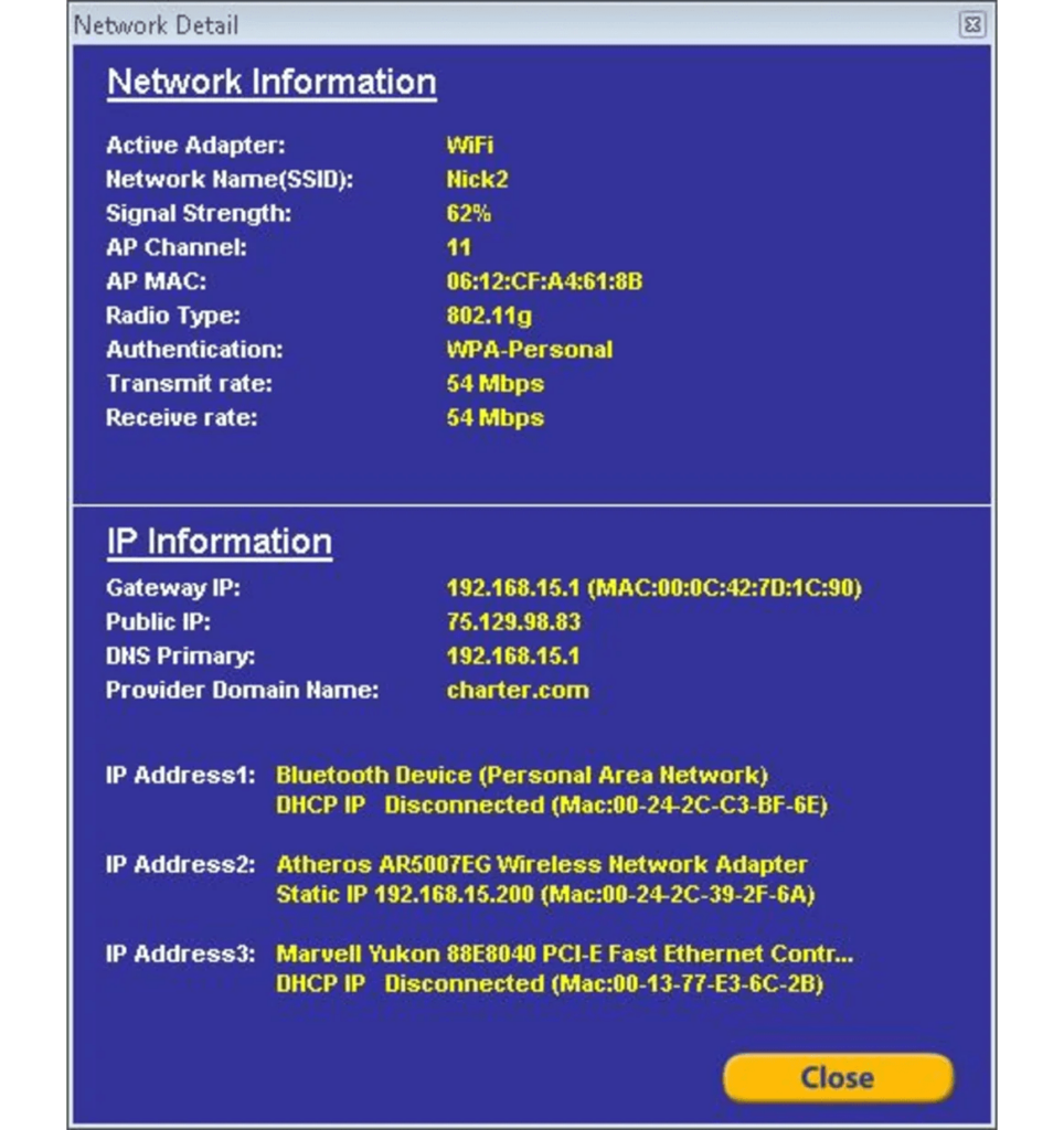 Wireless Wizard Network information