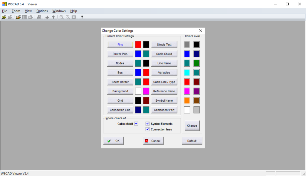 WSCAD Viewer Color scheme customization