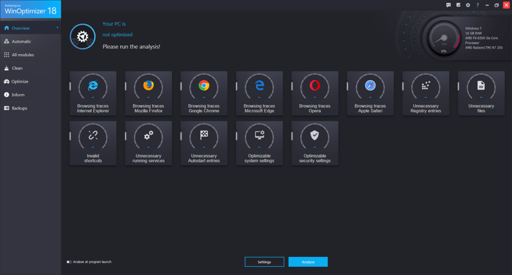 Ashampoo WinOptimizer Main