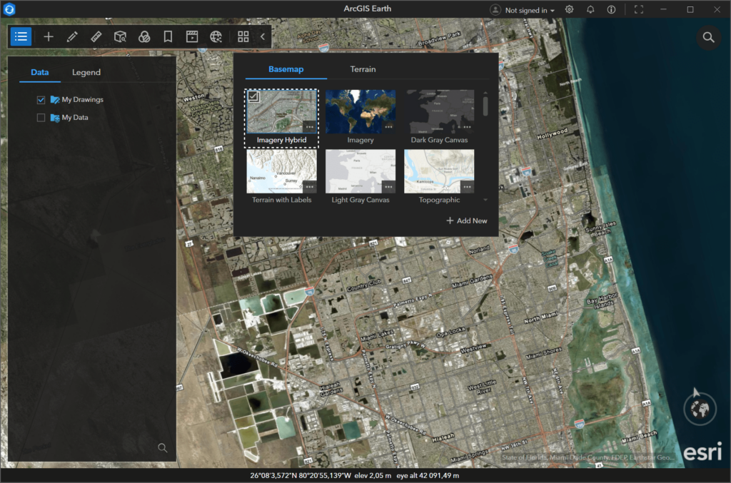 ArcGIS Earth Available map layers