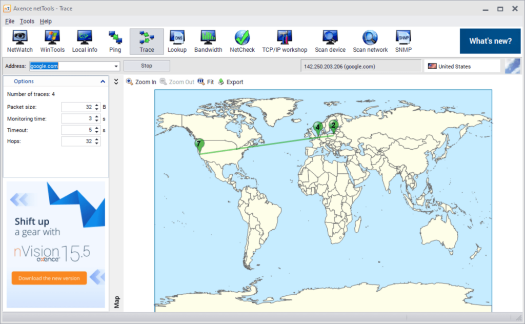 Axence NetTools Route tracing