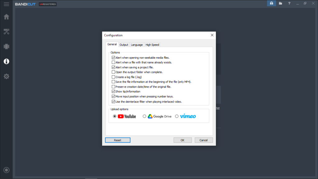 Bandicut Video Cutter General settings