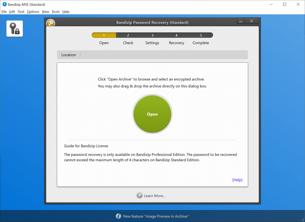 Bandizip Password recovery process