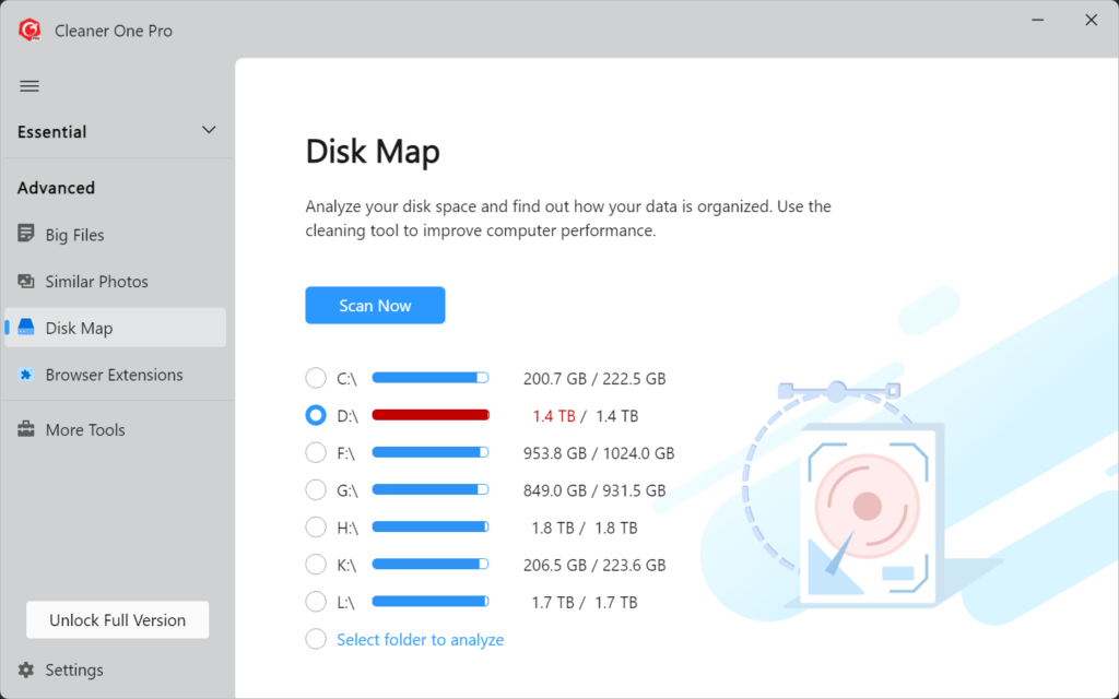 Cleaner One Pro Detected drives