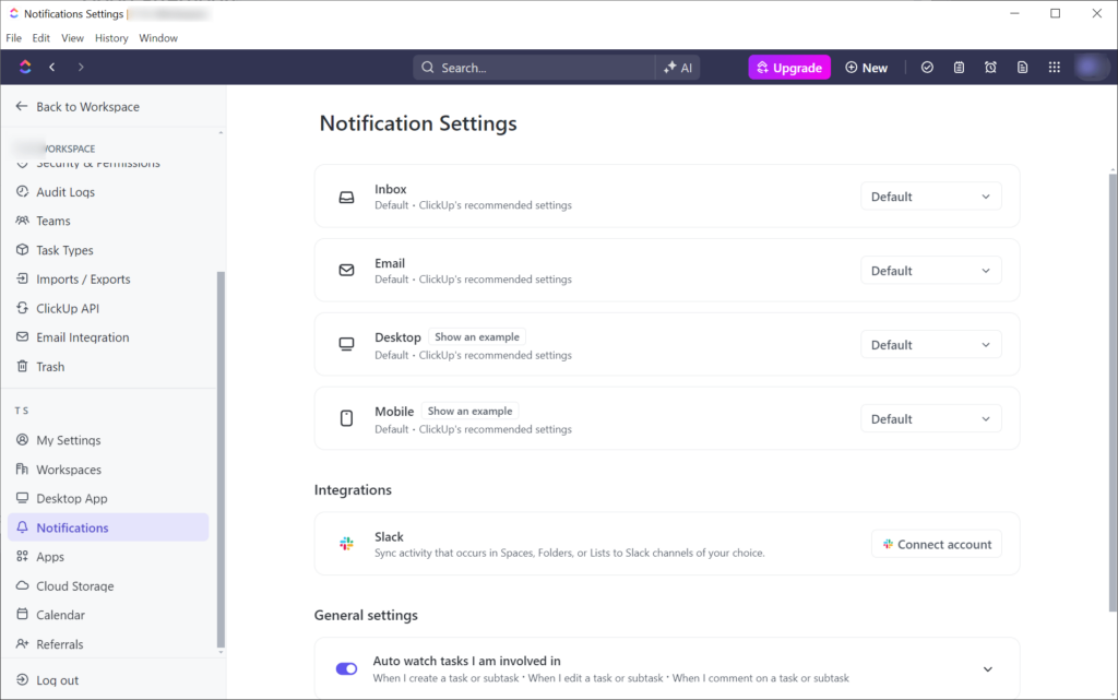 ClickUp Notification preferences