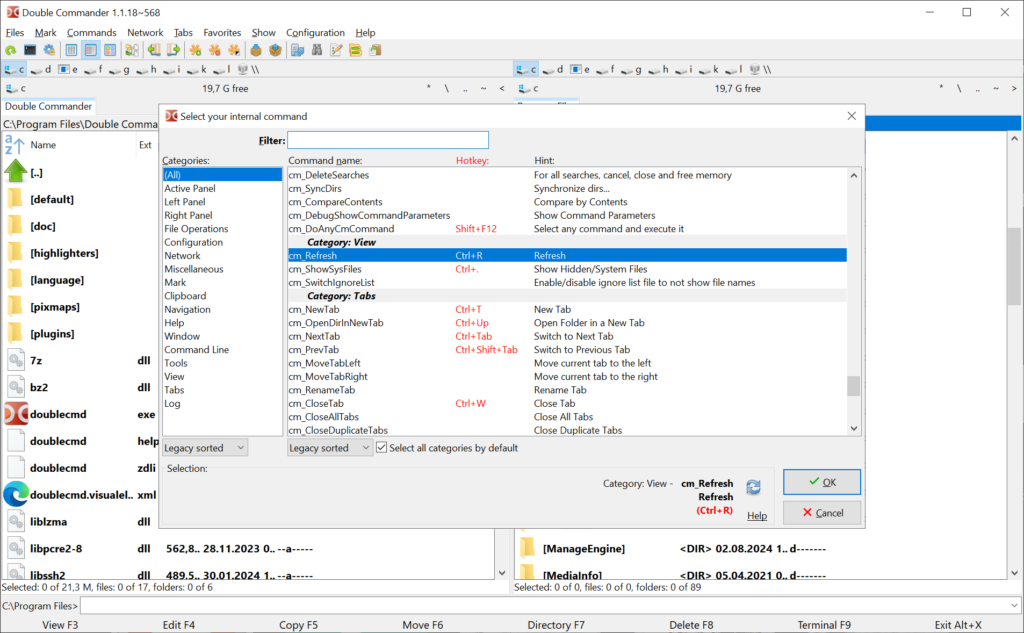 Double Commander Internal commands