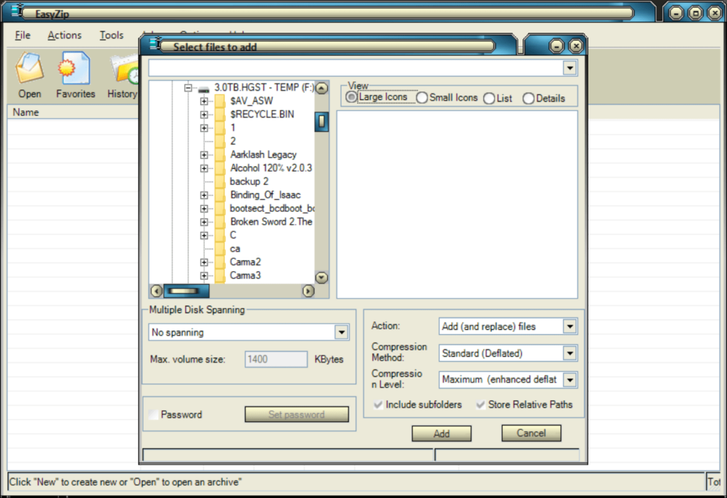 EasyZip Archive creation