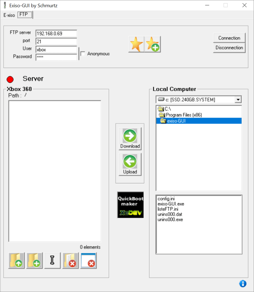 Exiso GUI FTP connection