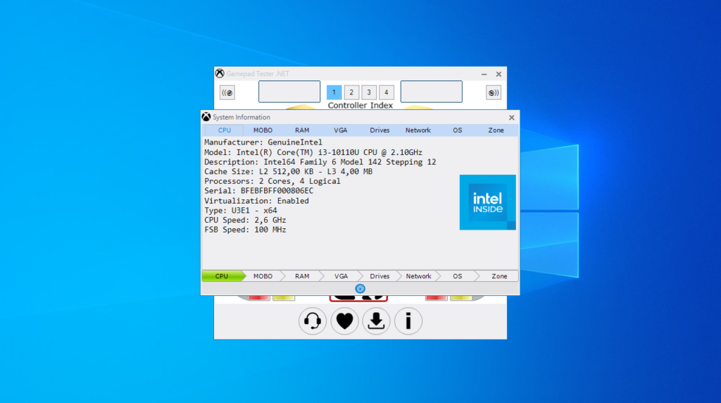 Gamepad Tester NET View system info