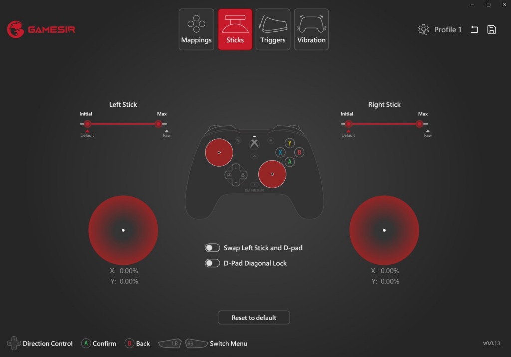 GameSir Nexus Dead zone tweaking