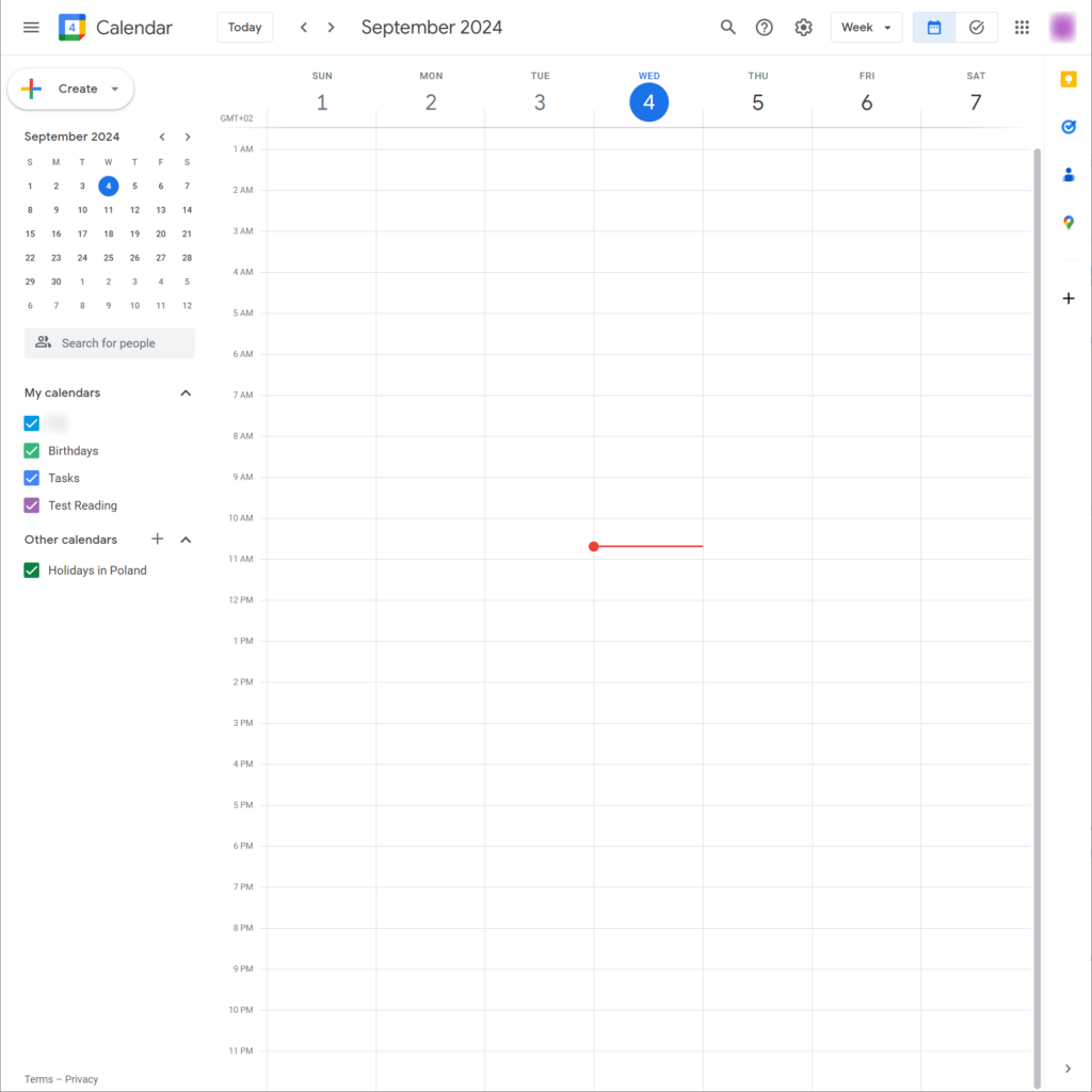 Google Calendar Weekly schedule