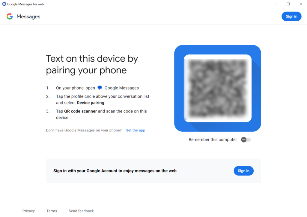 Google Messages Device pairing