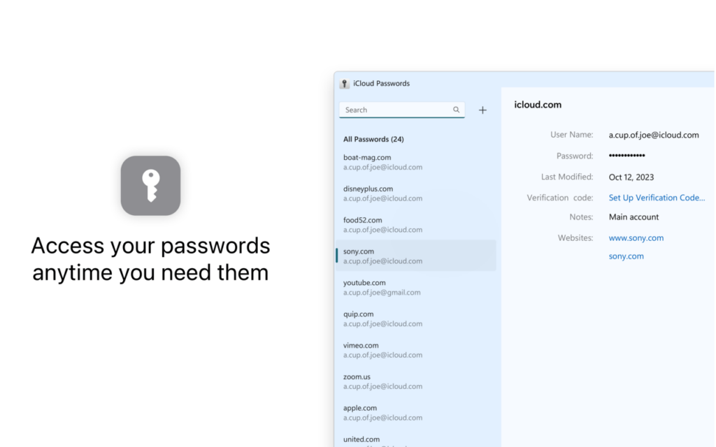 iCloud Passwords Stored keyphrases