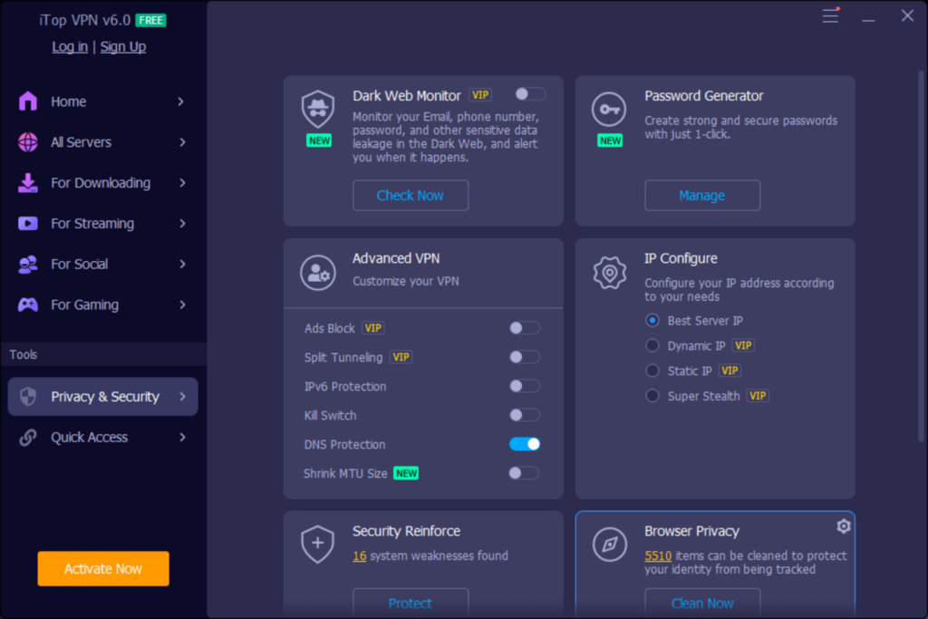 iTop VPN Privacy enhancement