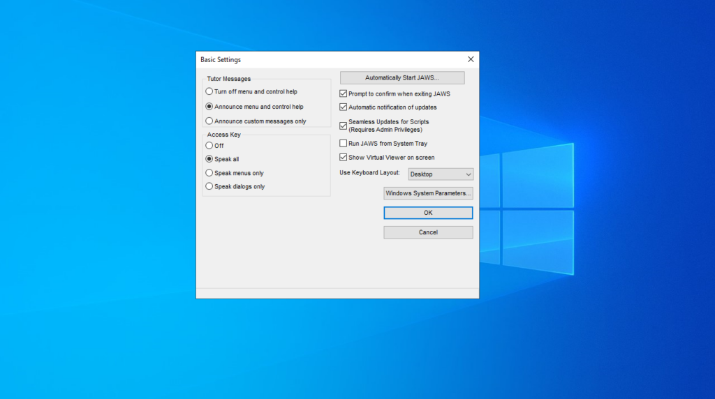JAWS Basic settings