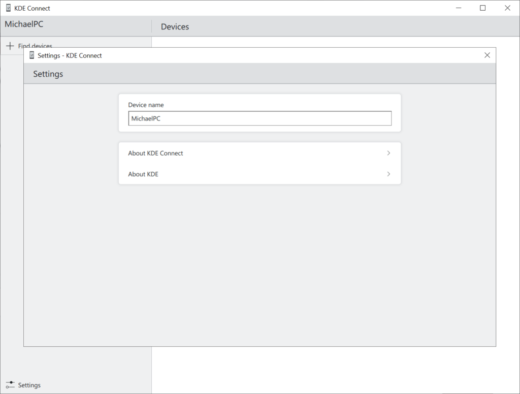 KDE Connect Settings menu