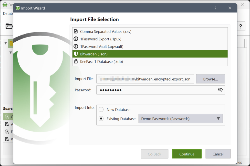 KeePassXC Data import