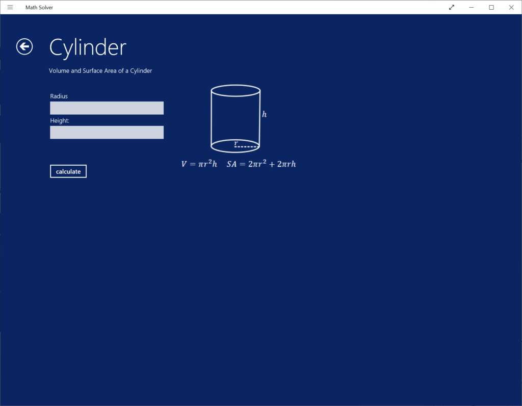 Math Solver Cylinder properties