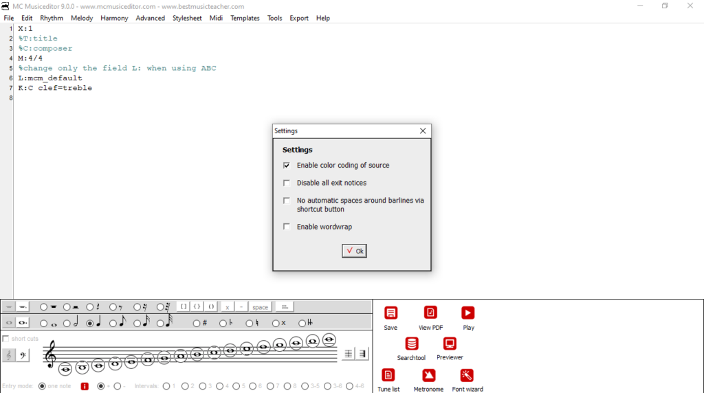 MC Musiceditor Settings