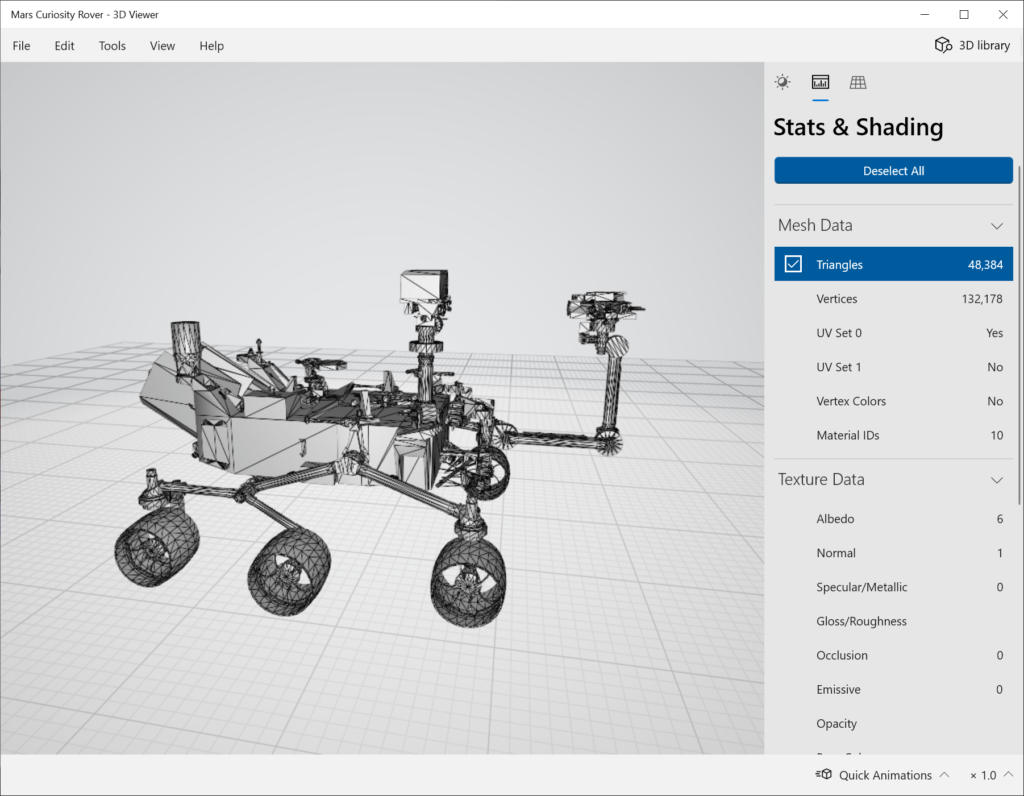 Microsoft 3D Viewer Mesh statistics