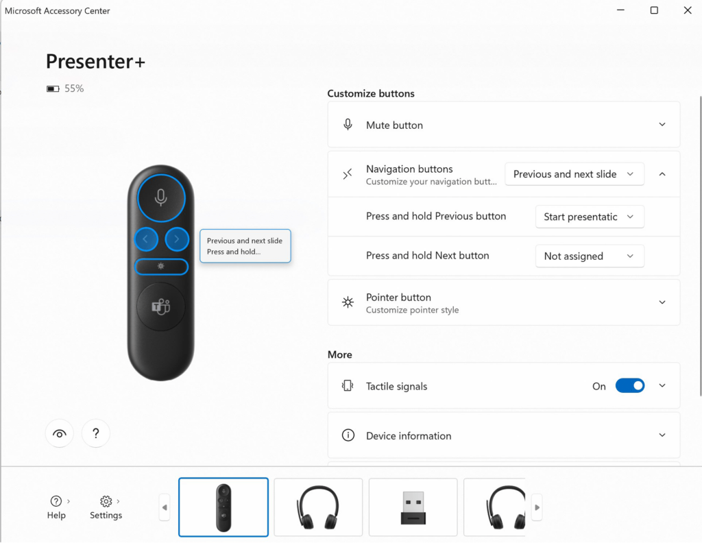 Microsoft Accessory Center Device configuration