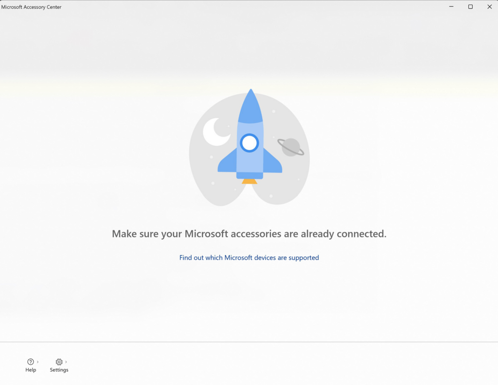 Microsoft Accessory Center Welcome page