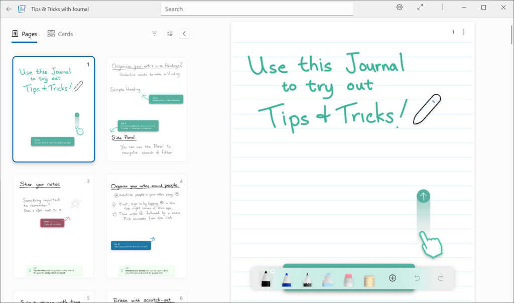 Microsoft Journal Handwriting capabilities