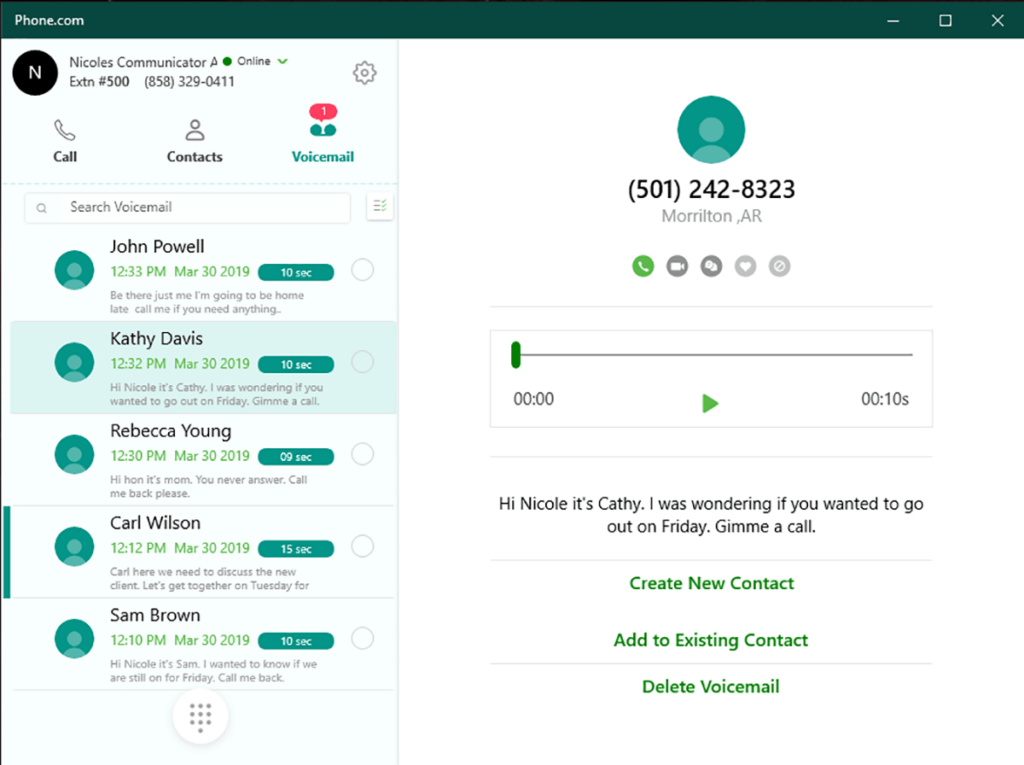 Phone com Voicemail playback