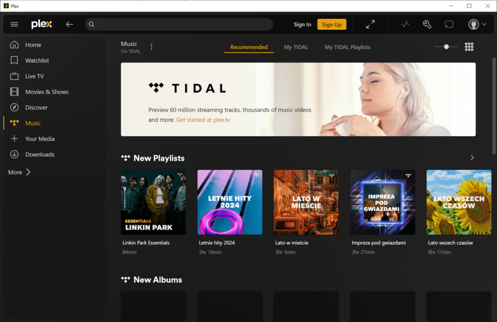 Plex Music streaming