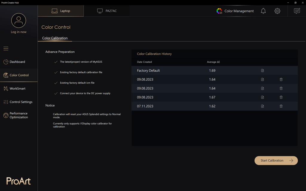 ProArt Creator Hub Color calibration