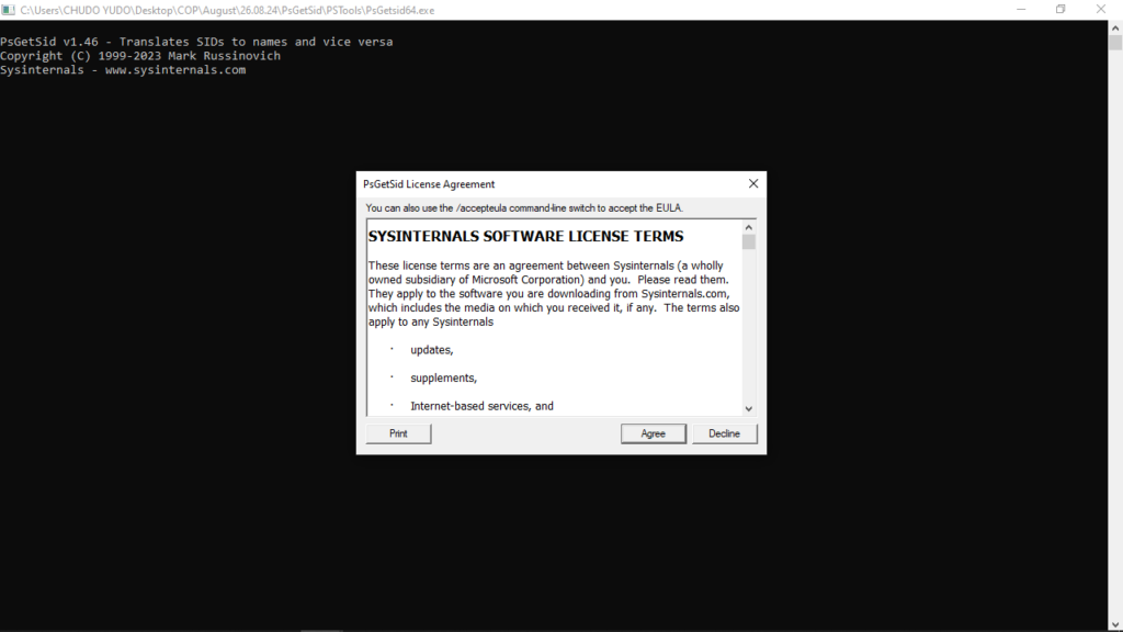 PsGetSid License agreement