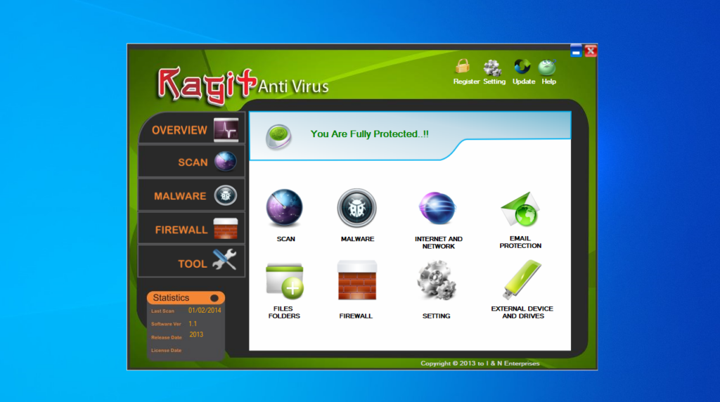 Ragit AntiVirus Main menu