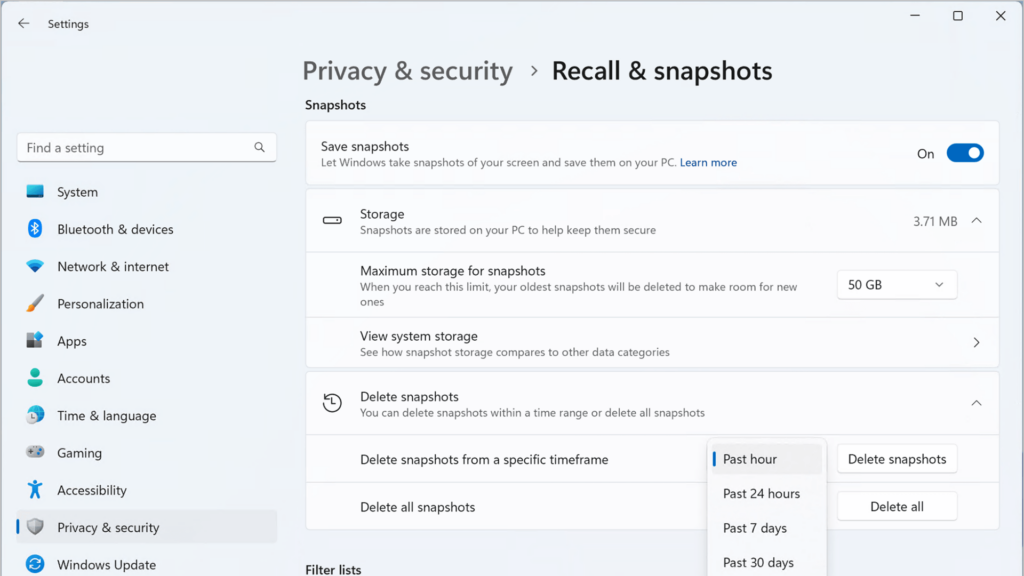 Recall Privacy parameters