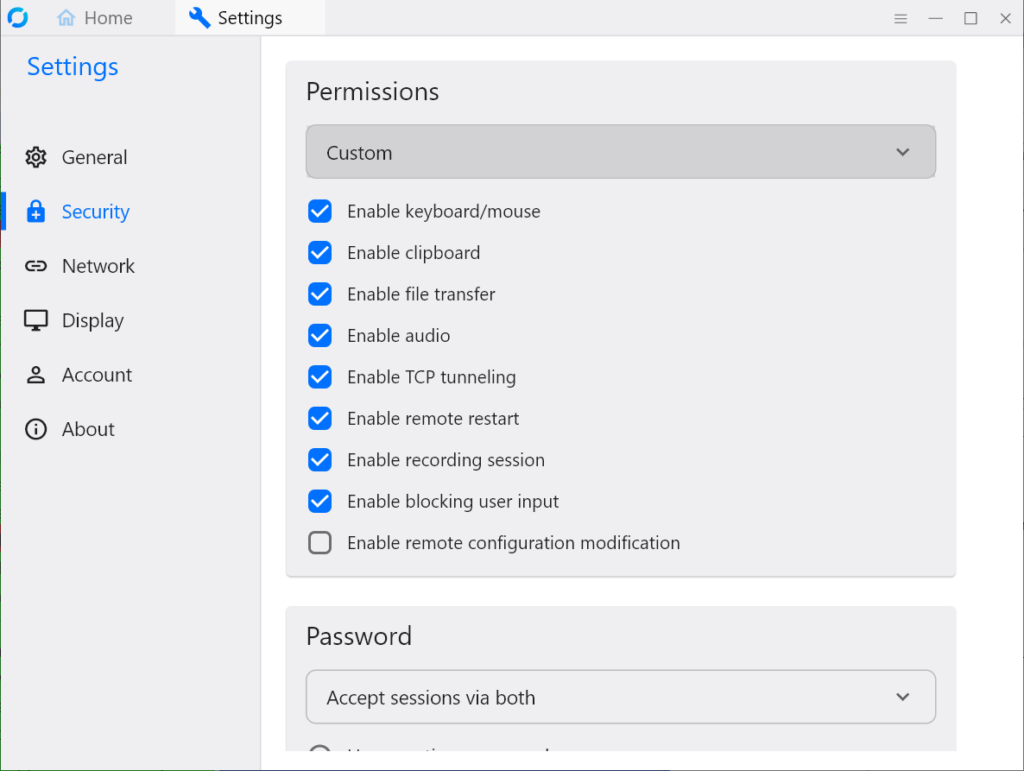 RustDesk Access permissions