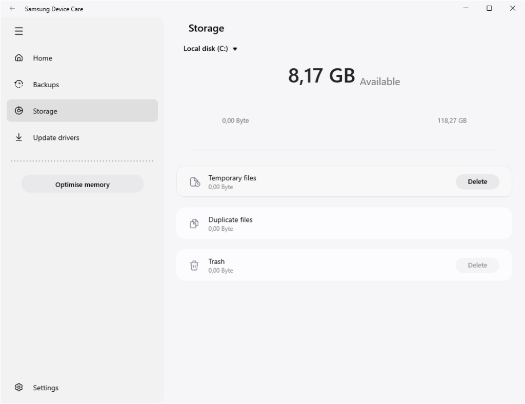 Samsung Device Care Storage optimization